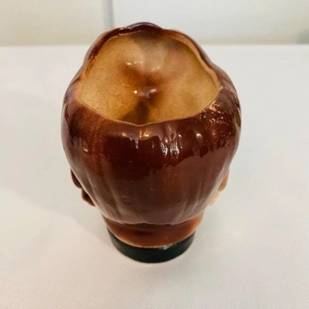 Vintage Ceramic Head Vase Mid Century Lady Brown Bouffant Hair 4.375in MCM 50s